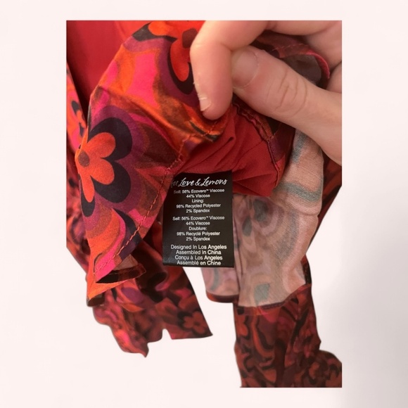 For Love & Lemons Funky Floral Red Flare Davina Tie Front Blouse NWOT Size S - Picture 7 of 8